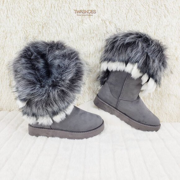 Pazzle Shoes - Chi Chi Gray  Faux Fur Collar Winter Flat Ankle Boots